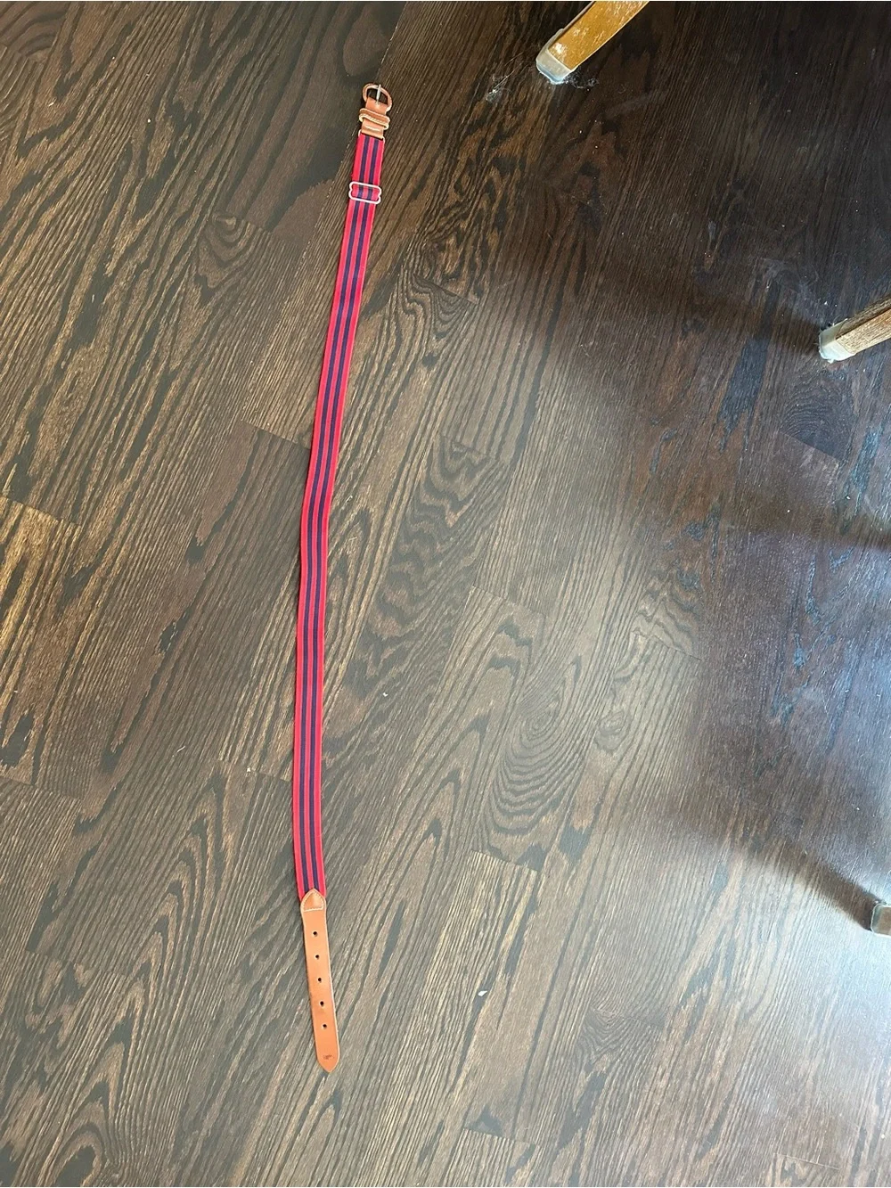 Polo by Ralph Lauren Striped Red and Navy Webbed Belt with Tan Leather Accents